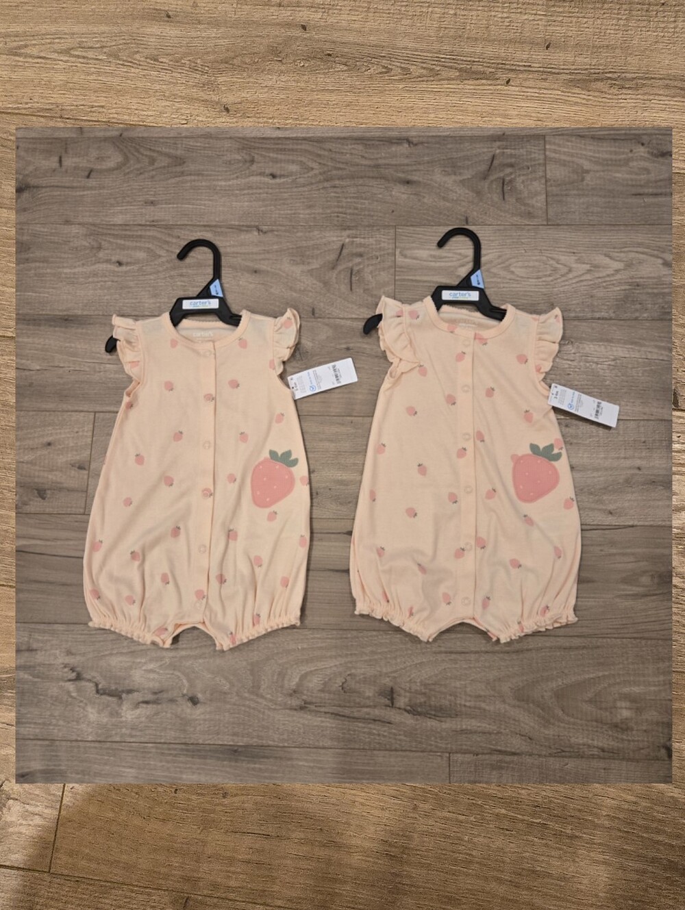 NWT Carter’s Baby Girl twin matching set Strawberry Romper Pink 3-6M Ruffle 2pc
